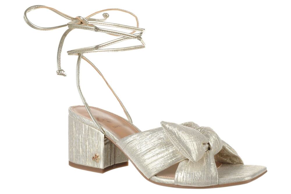 NEW Sam and Libby Klara gold bow ankle strap block heel sandals sz 6